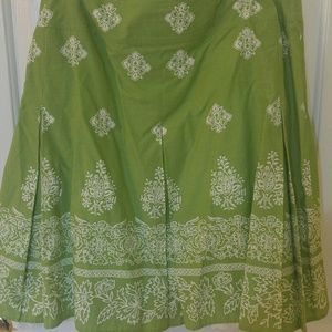Talbots Petites Pleated Skirt 14W Green w/White(D)